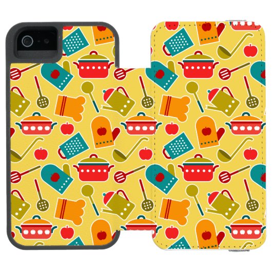 Kleurig patroon van keukengerei incipio iPhone portemonnee hoesje (Agenda Open)