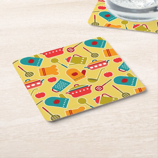 Kleurig patroon van keukengerei kartonnen onderzetters (Schuin)