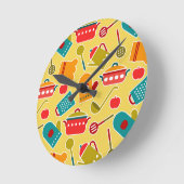 Kleurig patroon van keukengerei ronde klok (Hoek)