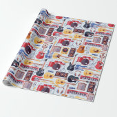 Kleurig patroon van muziekinstrumenten cadeaupapier (Uitgerold)