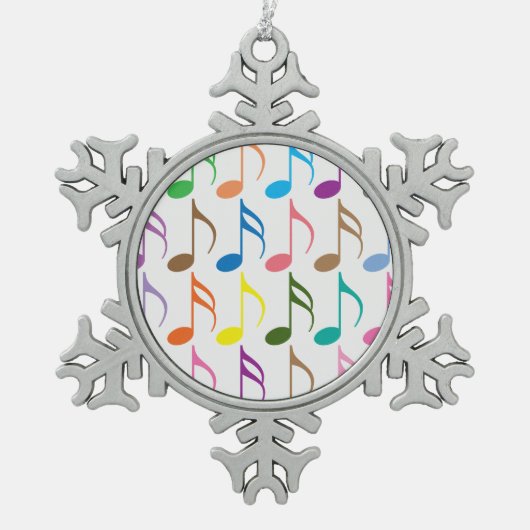 Kleurig patroon van muzieknoten tin sneeuwvlok ornament (Voorkant)