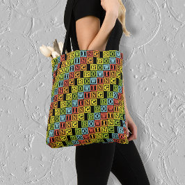 Kleurig patroon van roterende letters tote bag