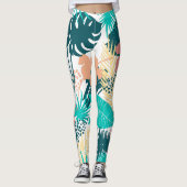 Kleurig patroon van tropische bladeren leggings (Voorkant)