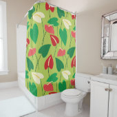 Kleurig patroon van tropische flamingo bloemen douchegordijn (In situ)