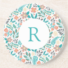 Kleurig patroon van veerbloemen zandsteen onderzetter