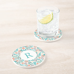 Kleurig patroon van veerbloemen zandsteen onderzetter