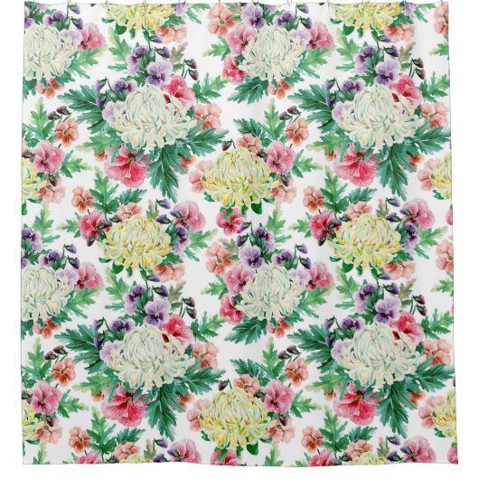 Kleurig patroon van zomerbloemen douchegordijn (Voorkant)