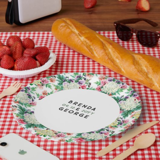 Kleurig patroon van zomerbloemen papieren bordje (Picknick)