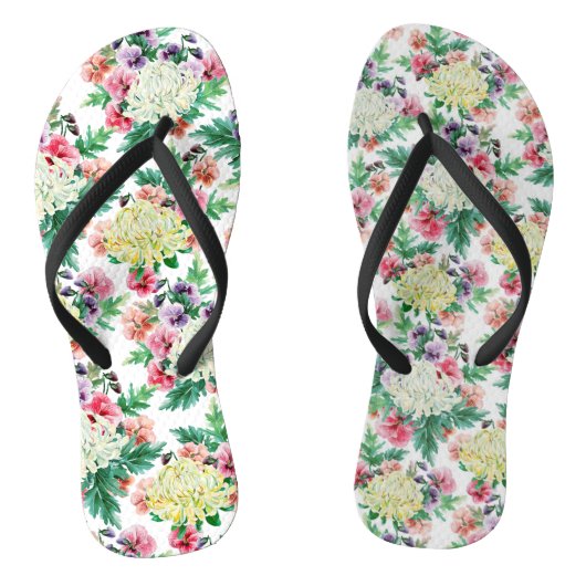 Kleurig patroon van zomerbloemen teenslippers (Voetbed)