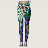 kleurig Peacock Glas in lood Leggings (Voorkant)
