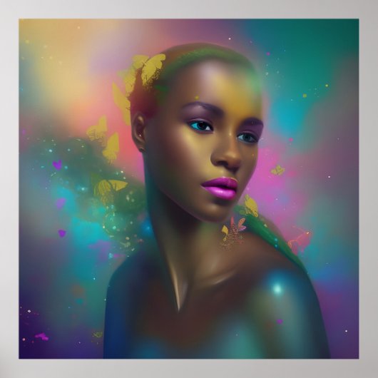 Kleurig portret vlinderblauw paars meisje poster (Voorkant)