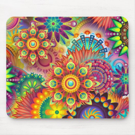 Kleurig psychedelisch Abstract bloempatroon Muismat (Voorkant)
