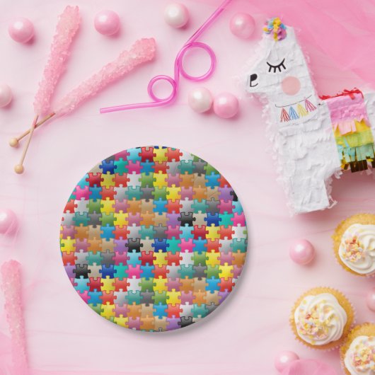 Kleurig puzzelpatroon papieren bordje (Feest)