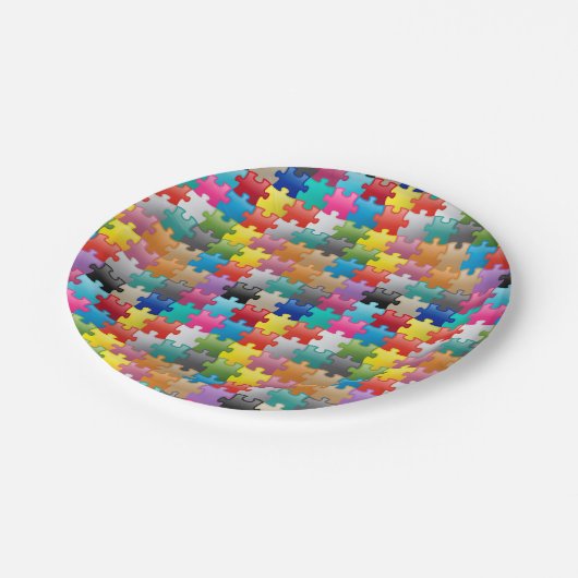 Kleurig puzzelpatroon papieren bordje (Gekanteld)