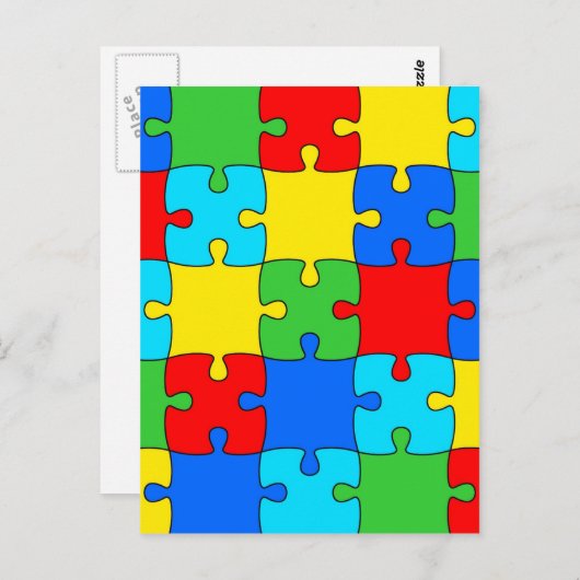 Kleurig puzzelpatroon voor puzzelstukpuzzels briefkaart (Voorkant / Achterkant)