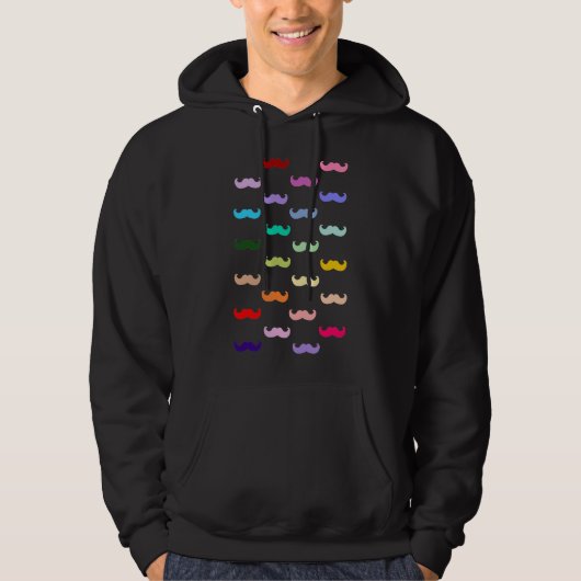 Kleurig Rainbow Mustache patroon op zwart Hoodie (Voorkant)