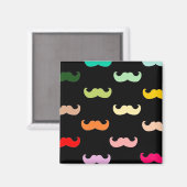 Kleurig Rainbow Mustache patroon op zwart Magneet (Voorkant / Achterkant)