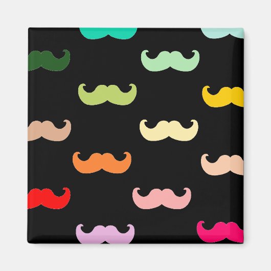 Kleurig Rainbow Mustache patroon op zwart Magneet (Voorkant)