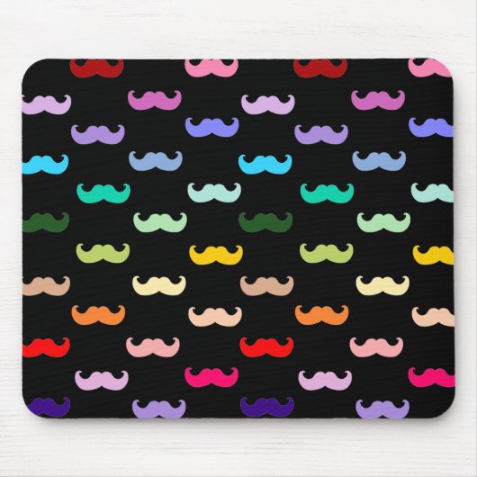 Kleurig Rainbow Mustache patroon op zwart Muismat (Voorkant)