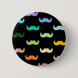 Kleurig Rainbow Mustache patroon op zwart Ronde Button 5,7 Cm