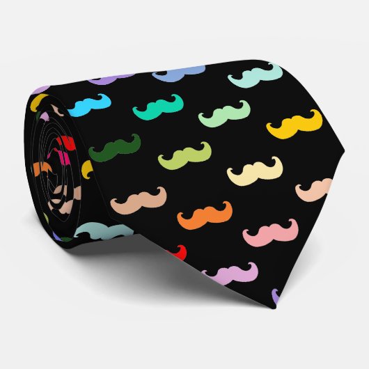 Kleurig Rainbow Mustache patroon op zwart Stropdas (Opgerold)