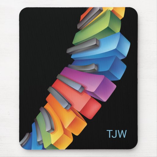 Kleurig regenboogtoetsenbord met monogram muismat (Voorkant)