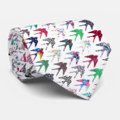 Kleurig rondzwalgend vogelpatroon stropdas (Opgerold)