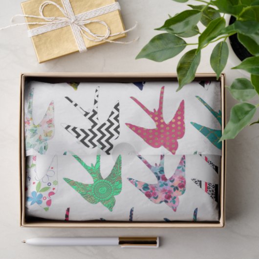 Kleurig rondzwalgend vogelpatroon tissuepapier (Geschenk)
