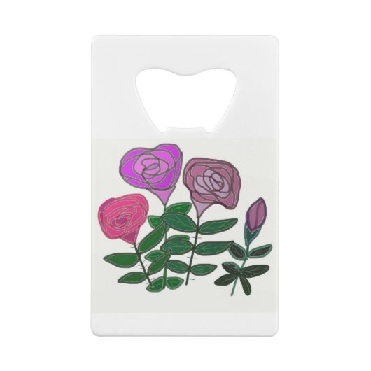 Kleurig Roos ontwerp Creditkaart Flessenopener (Achterkant)