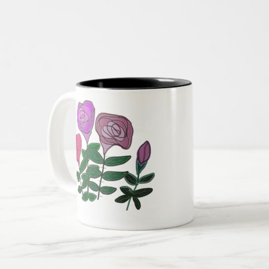 Kleurig Roos ontwerp Tweekleurige Koffiemok (Voorkant links)