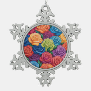 Kleurig roos patroon tin sneeuwvlok ornament