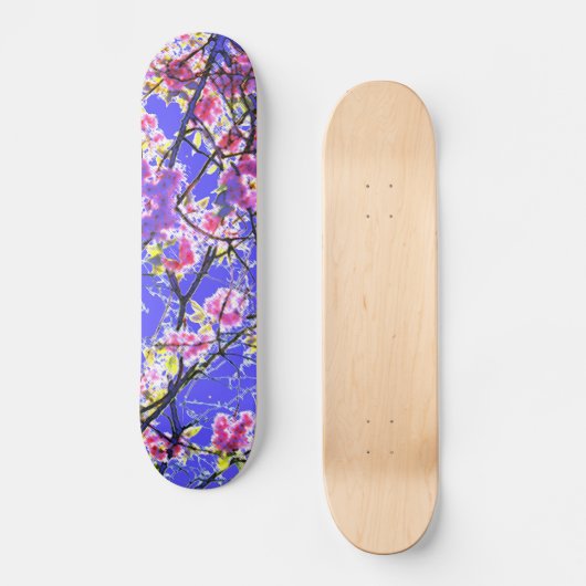 Kleurig roze blauw abstract bloemontwerp skateboard (Voorkant)