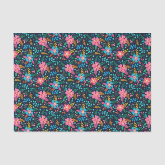 Kleurig Roze Blauw bloemenpatroon Tissuepapier (Voorkant)