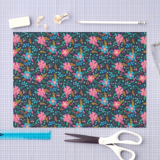 Kleurig Roze Blauw bloemenpatroon Tissuepapier (Craft)