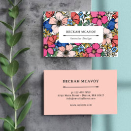 kleurig roze blauw koraalpatroon visitekaartje