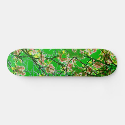 Kleurig roze groen abstract bloemontwerp skateboard (Horizontaal)