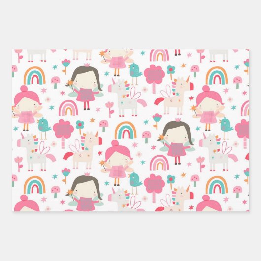 Kleurig roze patroon en regenboogpatroon inpakpapier vel (Voorkant)