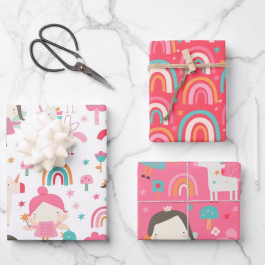 Kleurig roze patroon en regenboogpatroon inpakpapier vel (Voorkant)