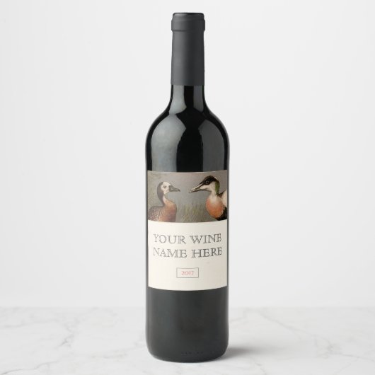 Kleurig  schilderij van eenden wijn etiket (Voorkant)