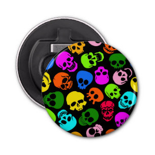 Kleurig Skulls-patroon in zwart Button Flesopener