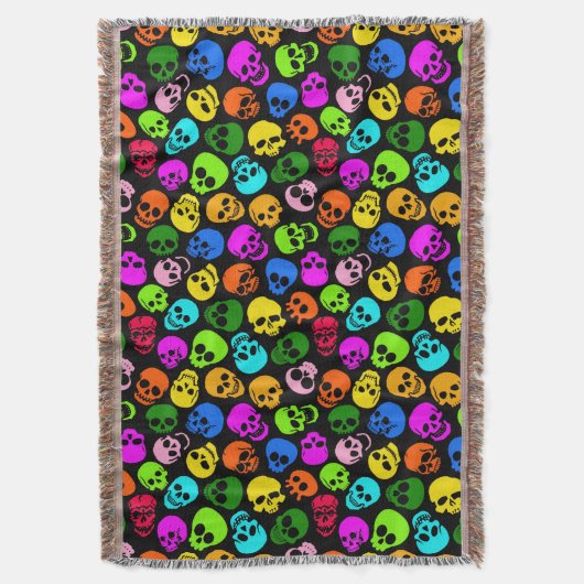 Kleurig Skulls-patroon in zwart Deken (Voorkant Verticaal)