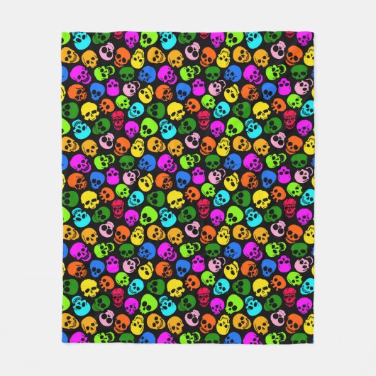 Kleurig Skulls-patroon in zwart Fleece Deken (Voorkant)