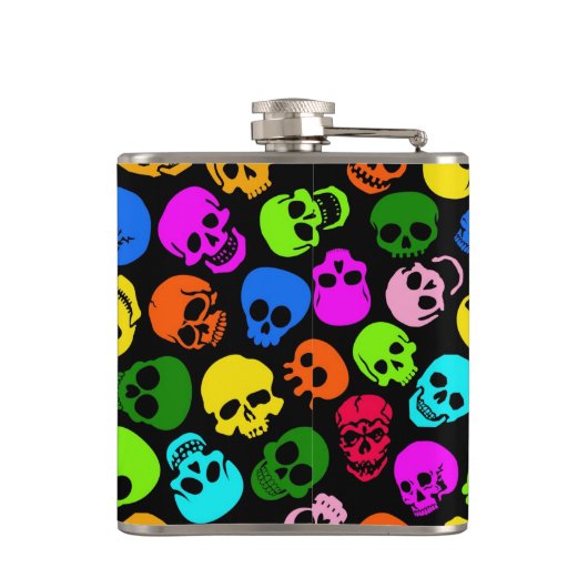 Kleurig Skulls-patroon in zwart Heupfles (Achterkant)