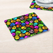 Kleurig Skulls-patroon in zwart Kartonnen Onderzetters (Schuin)