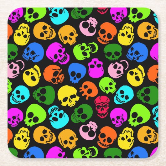Kleurig Skulls-patroon in zwart Kartonnen Onderzetters (Voorkant)