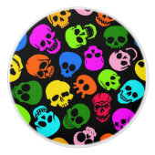 Kleurig Skulls-patroon in zwart Keramische Knop (Voorkant)