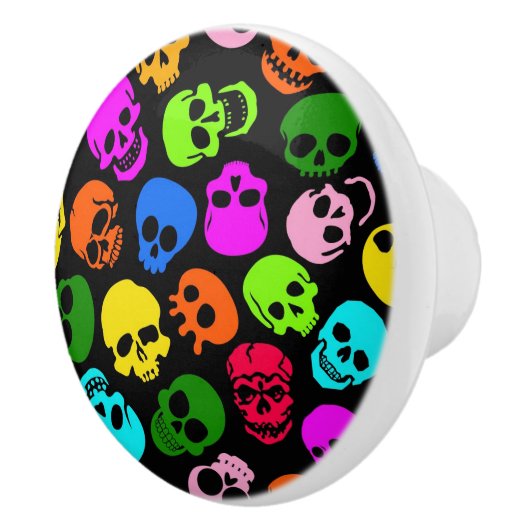 Kleurig Skulls-patroon in zwart Keramische Knop (Rechts)