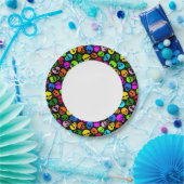 Kleurig Skulls-patroon in zwart Papieren Bordje (Feest)