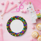 Kleurig Skulls-patroon in zwart Papieren Bordje (Feest)