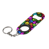 Kleurig Skulls-patroon in zwart Sleutelhanger Flessenopener (Voorkant Gekanteld)